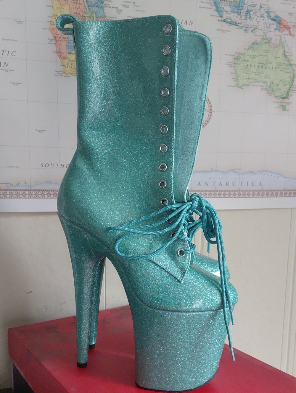 Pleaser Metallic Teal Lace-Up Platform Boot